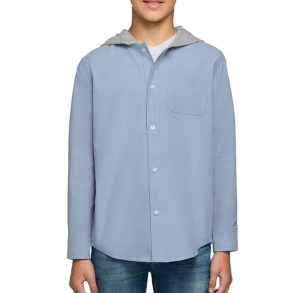 Lucky‎ Brand Woven Hooded Blue Long Sleeve Shirt Size 8